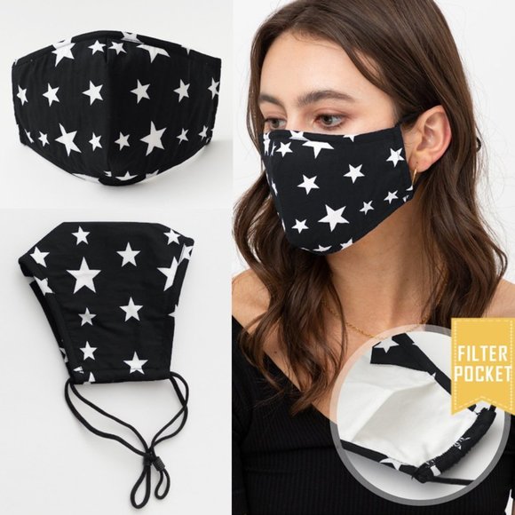 Lilac Dream Accessories - Black Star Reusable 3Layer Filter Pocket Face Mask